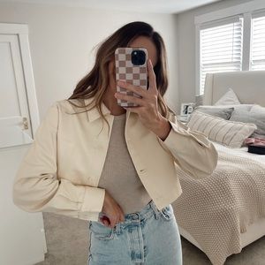 Faux leather cropped jacket